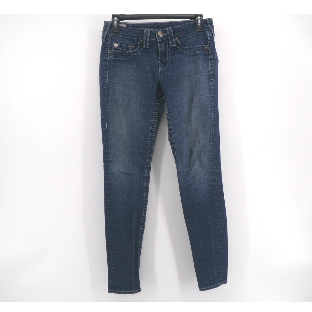 True Religion Halle Jeans Womens 28 Blue Solid Super Skinny Mid Rise‎ Y2K USA